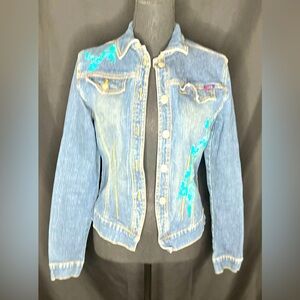 🤩 NEW ITEM! Yuka Jeans Jacket Blue Denim Floral Bead Embroidery Buttons